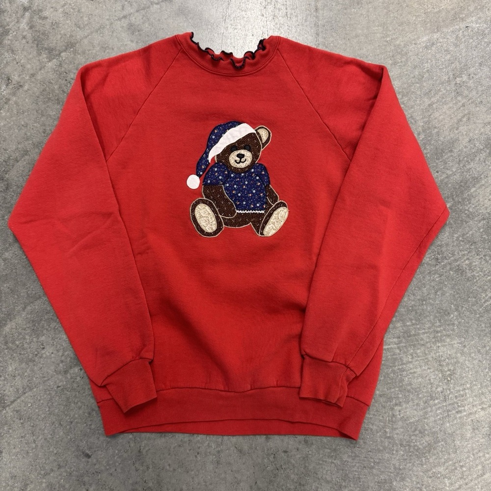 Vintage Women's Teddy Bear Christmas Crewneck Sweatshirt Red Springfoot Large